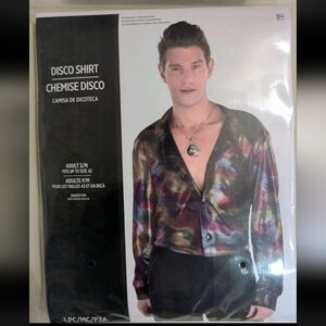 Men's Disco Shirt Adult S/M Costume 70s Party Halloween Shiny Metallic Cosplay